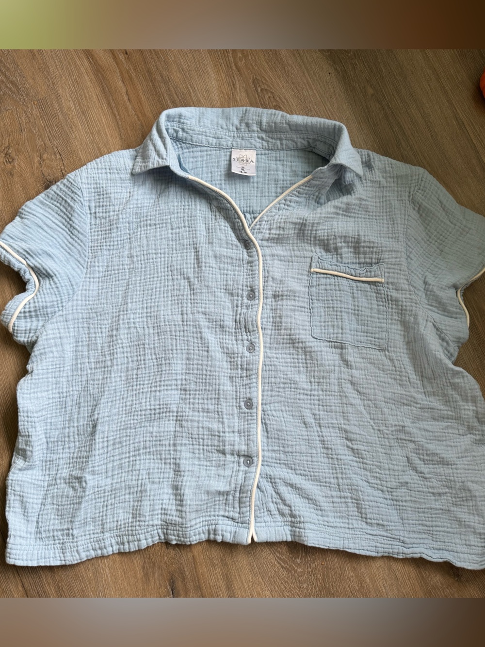 Women’s XL Light Blue Serra Cotton Gauze Button-Up Shirt
